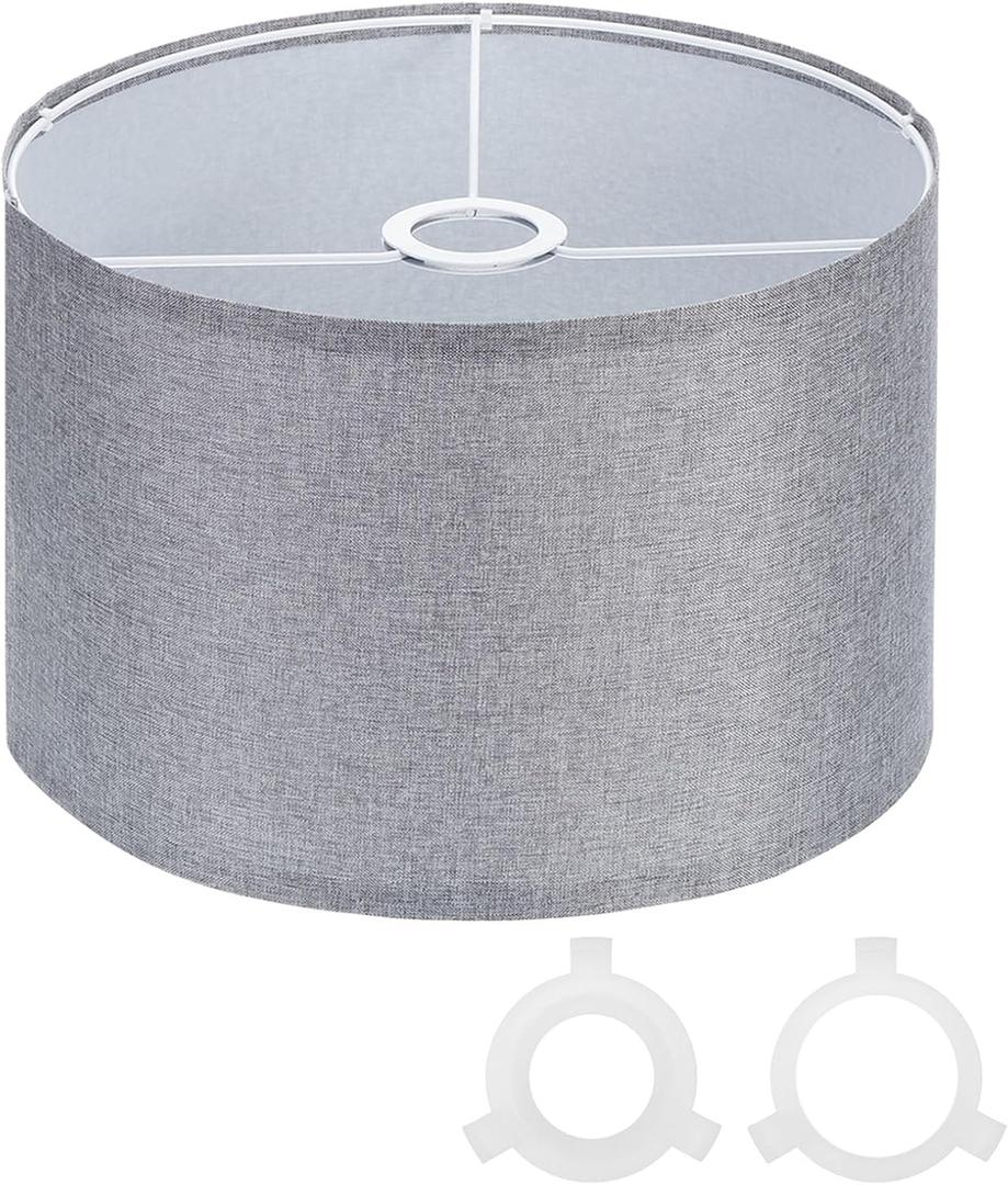 PATIKIL Drum Lamp Shades for Table Lamps 12"x12"x8" Linen Lampshade Easy Assembly Lamp Shade with E27 to E26/E14 Adapters for Floor Lamps Bedside Lamps Pendant Lights, Gray (1.65" Spider)