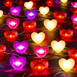 ROCEEI 4 Pack Heart String Lights, 39.2 Ft LED Fairy Lights, Battery Operated Romantic Hanging Light for Bedroom, Wall, Window, Wedding, Party Decor(Plastic,30 Bulbs,Mixed Colors)