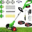 Cordless Weed Wacker Electric Eater Battery Powered, 21V 4 in 1 Lightweight Portable Stringless Weed Trimmer x 2 Battery Operated, Grass Trimmer/Brush Cutter/Lawn Edger with Wheels for Garden Yard