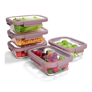 BOROHOUSE 5-Pack Borosilicate Glass Containers with Tempered Lids, 35.2oz/4.4 Cup Airtight Meal Prep Set, Microwave/Freezer Safe (Pink)