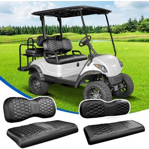 NOKINS Golf Cart Seat Covers Kit, 4PCS Front&Rear Seat Covers Fits Yamaha Drive/Drive 2 Standard Seat Cushion, No Stapler, Golf Cart Accessories (Hexagon Carbon Fiber - Black)