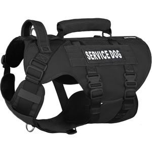 Service Dog Vest for Large Dogs, Black Tactical Harness with Military MOLLE, Breathable Mesh & 39g Metal Buckle - Size M for Training & Hiking