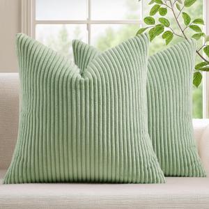 Mecatny Corduroy Decorative Throw Pillow Covers 24x24 Set of 2 for Sofa Living Room, Soft Neutral Boho Couch Pillow Covers for Home Decor, Sage Green