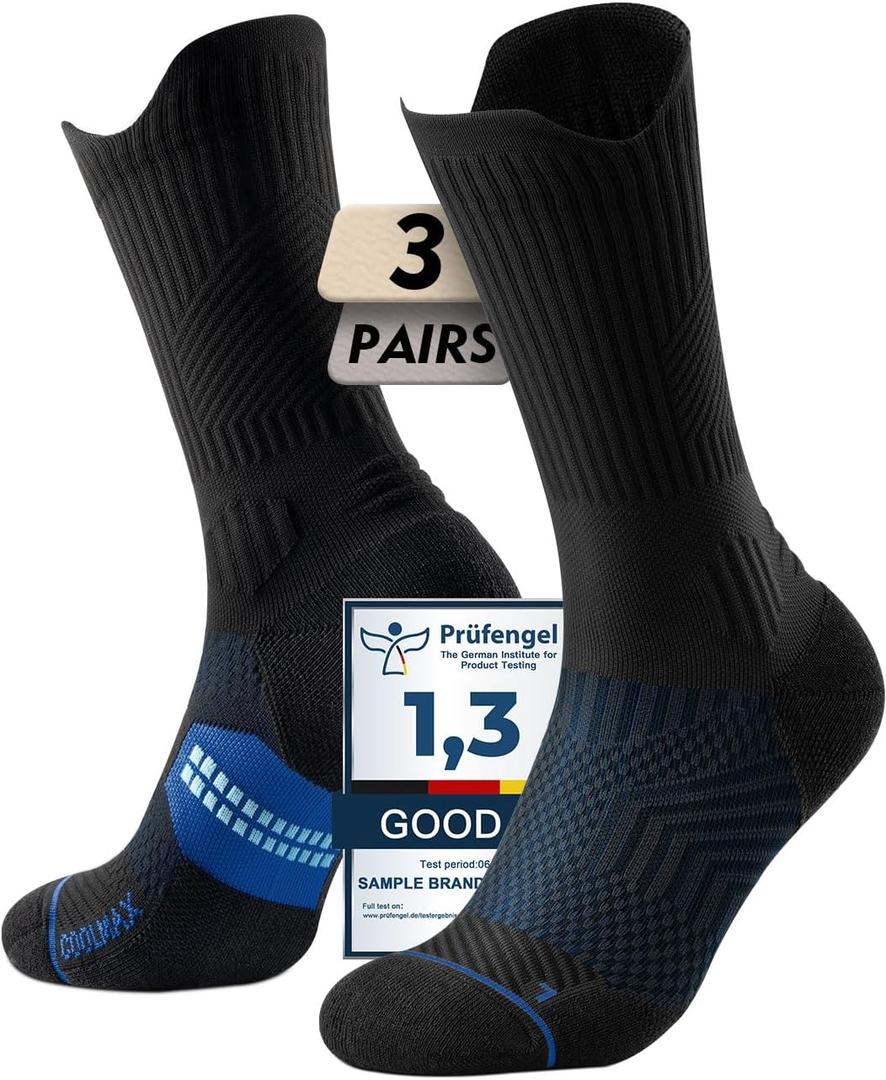 Mens Bamboo Viscose Coolmax Crew Compression Running Socks Athletic Hiking Workout Moisture Wicking Anti-Blister (Large, Gradient Blue)