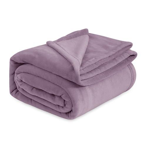 Bedsure Fleece Bed Blankets Queen Size Fog Purple - Soft Lightweight Plush Fuzzy Cozy Luxury Blanket Microfiber, 90x90 inches