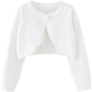 Girls Bolero Cardigan Sweater Toddler Kids Long Sleeve Button Knit Shrug Cropped Cover Up Jacket Tops (12-18 Months, White)