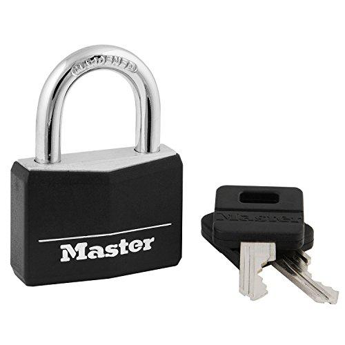 Master Lock Black Covered Aluminum Padlock, Gym Locker Lock with Key for Indoor or Outdoor Use with Vinyl Weather Resistant Cover, 141D pack of 4