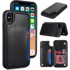 iCoverCase Compatible with iPhone X/XS Case with Card Holder, Wallet Phone Case for Women Men RFID Blocking PU Leather Case 5.8 Inch (Black)
