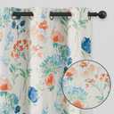 100% Blackout Floral Curtains 63 Inch Length for Bedroom, Watercolor Red Blue Room Darkening Thermal Insulated Grommet Window Curtains, Living Room Flower Patterned Drapes 2 Panels Set