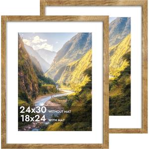 iRahmen 24x30 Poster Frame with 18x24 Mat - Plexiglass Wooden Picture Frames for Photo Wall Gallery Mounting (Rustic Brown, Set of 2)