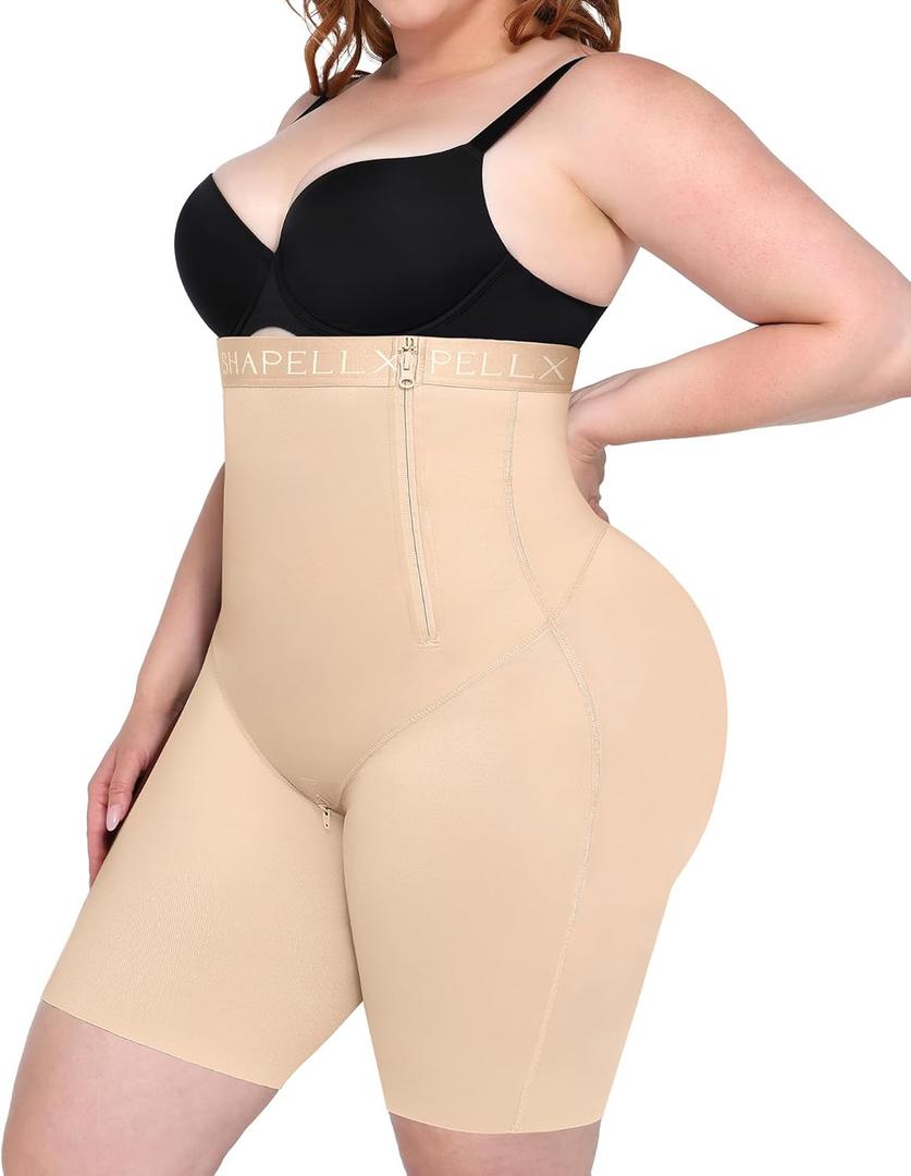 SHAPELLX Shapewear Tummy Control for Women Butt Lifting High Waist Shorts Faja Body Shaper Thigh Slimming Panties (Large, A2-beige)