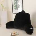 Reading Pillow for Sitting in Bed, Large Backrest Reading Pillow with Arm Rest,Back-Rest Support Cushion for Sit Up on Couch, Sofa, and Floor, Dorm Essentials (Black Faux Fur, Standard(17"))