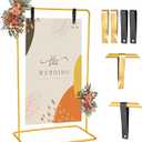 Nisoger Wedding Welcome Sign Stand, 68”x31”x 20” Heavy Duty Easel Stand for Sign with 4 Leather Strap, Welcome to Our Wedding Sign Holder, Metal Floor Standing Easels for Signs, Poster, Gold