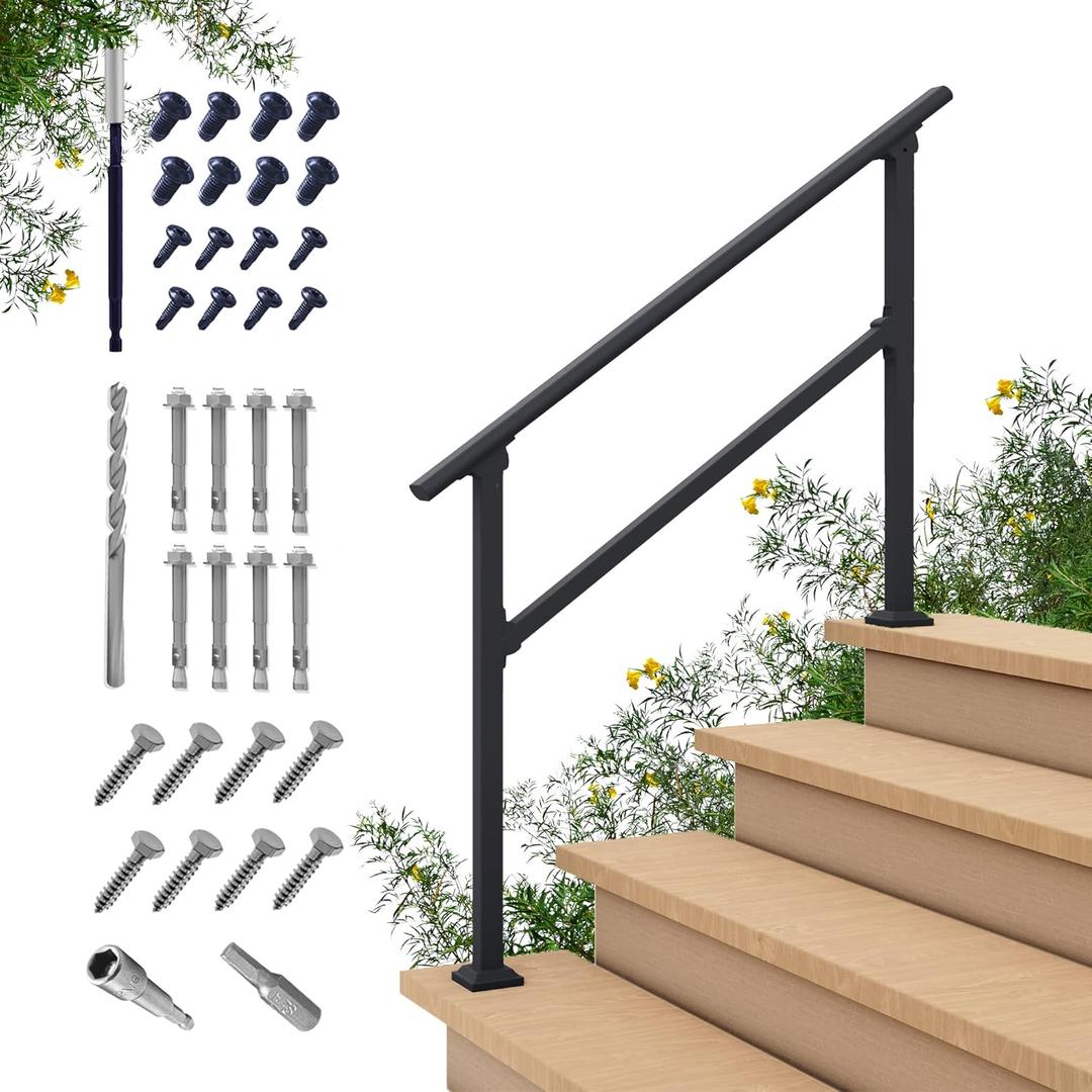 CHR Fence & Rail Hand Rails for Outdoor Steps, 4 Step Handrail & Indoor Stair Railing Kit, Railings for Outdoor Steps and Hand Rails for Seniors for Porch Railing & Deck Hand Rail, 3-4 Step Railing