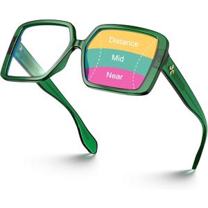 VISOONE Oversized Progressive Multifocal Anti-Fog Reading Glasses with Blue Light Blocking Fashion Readers Women Harvard (Basil Green)