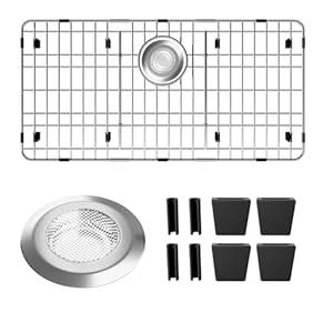 KIKIBRO Sink Protectors for Kitchen Sink, Sink Grate Grid for Bottom of Sink, Metal Sink Rack, Bottom Basin Rack, Stainless Steel, 28-7/ 8" x 14-3/ 8"