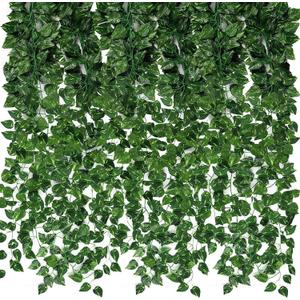 CEWOR Fake Vines for Room Decor 24 Pack 168ft Artificial Ivy Greenery Garland for Bedroom Wall Decor, Hanging Green Leaves for Party Wedding Christmas Decoration (A-24pcs of Vines with 0 LED lights)