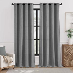 jinchan Linen Textured Curtain 96 Inch Long for Living Room Room Darkening Thermal Insulated Grommet Top Window Drape for Bedroom 52x96 Grey 1 Panel (52"W x 96"L (Pack of 1))
