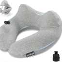 Travel Pillow for Airplane with Hood, Inflatable Neck air Pillow for car,Travel accessoires nap Rest Sleep Business Trip Flight (Gray)