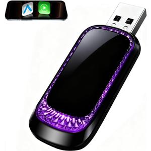 Wireless CarPlay Adapter for iPhone, Apple CarPlay & Android Auto, Mini 7-Color Ambient Light Car Play Dongle, Converts Wired to Wireless, Compatible with Built-in CarPlay Vehicles, Easy Plug & Play