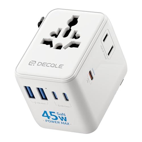 Universal Travel Adapter, International Travel Plug Adapter with 3 USB-C ＆ 2 USB-A Ports 45W, All in One Portable Socket, for USA, UK, EU, AU ＆ 224+ Countries (White)