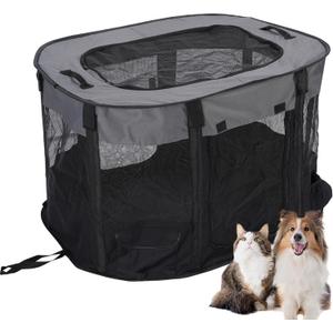 Portable Pet Dog Playpen Kennel Indoor, Foldable Puppy Playpen for Small Animals, Mesh Tent Crate for Travel, Camping, Home & Outdoor, Scratch Proof Dog Exercise Playground Equipment (Black, M, 1)