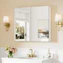 Keonjinn 30 x 26 Inch White Medicine Cabinet Mirror, Assembly Needed, in Wall Medicine Cabinets for Bathroom, Lightweight, Adjustable Shelves, Tempered Glass, Soft Closing, Recessed or Wall Mount