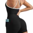 OMKAGI 2 Piece Workout Sets for Women Padded Sports Bra Tank Booty Gym Shorts with Pockets(M, 284-Black White Piping)