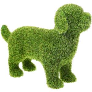 Lawn Dog Figurine Green Flocked Puppy Ornament Faux Moss Covered Animal Statue for Art Turf Grass Decor Floral Arrangement Craft