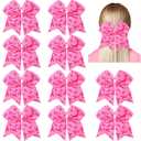 WILLBOND 10 Pieces 7 Inch Breast Cancer Awareness Large Cheer Hair Bows Ponytail Holder Elastic Cheerleader Bow Holder Ribbon Hair Band For Breast Cancer Month(Light Pink)