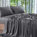 Shilucheng 100% Viscose Derived from Bamboo_ Sheets Queen Size 4pcs - Ultra Cooling & Silky Soft Bed Sheets, 16" Deep Pocket, Perfect for Hot Sleepers, Hotel Bedding Sheets (Dark Grey)