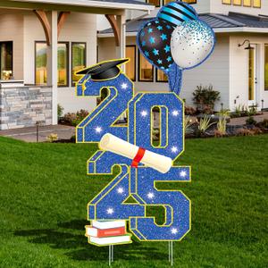 3.5FT Large Class 2025 Graduation Yard Sign Yard Decorations Congrats Graduation Lawn Signs 2025 Grad Yard Signs with Stakes for Outdoor Indoor Congrats Graduation Party Decoration Supplies (Blue)