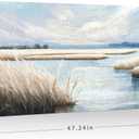 amatop Large Coastal Wall Art Abstract Landscape Beach Ocean Marsh Canvas Print Calming Soft Blue and Beige Wetland Picture Minimalist Neutral Nature Artwork for Bedroom Living Room Office 48x24