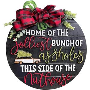 National Lampoon's Christmas Vacation Decoration, Christmas Wreath Decoration for Front Door, Outdoor Christmas Decorations Indoor Wooden Hanging Sign (Black)