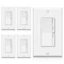 BESTTEN 5 Pack Super Slim Dimmer Light Switch for 300W Dimmable LED/CFL Lights and 600W Incandescent/Halogen, Single Pole/3-Way LED Slide Dimmer, Wall Plate Included, ETL Listed, White
