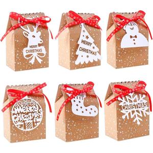 CCINEE 24PCS Bulk Christmas Goodies Bags,Kraft Holiday Gift Bags Christmas Gift Bags with Tags Snowflake Ribbons for Xmas Party Supplies (Multicolor)