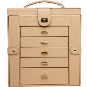 Jewelry Storage Box Jewelry Box Functional Faux Leather Jewelry Organizer Display Storage Case Gift for Girls or Women Large Capacity Storage Box Jewelry Display Stand (Color : Brown) (Beige)