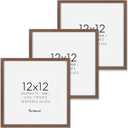 Fun Memories 12x12 Picture Frame Set of 3, Rustic Walnut Oak Wood Frame 12 x 12 with Tempered Glass, Wall Collage Frame 12 by 12