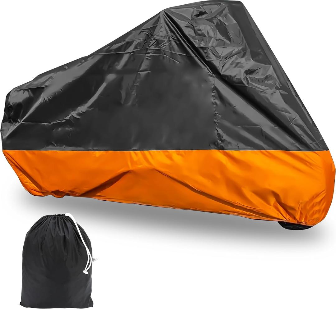 Motorcycle Cover XXXL Waterproof for Harley for Ultra Classic Davidson, Large for Street Glide for Electra for Touring FLHTCU for Road King for GL for Honda for Goldwing Outdoor Weather (Orange Black)