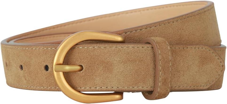Women's Suede Belt for Jeans Dresses Pants Fashion Ladies Genuine Leather Belt with Gold Buckle (XL: Fit Waist 34"-37", Brown)
