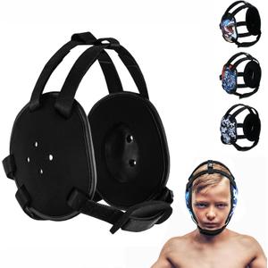 ROAR-INT Kid's Ear Guard BJJ Grappling Head Guard Adjustable Wrestling Headgear For Boys and Girls Earguard MMA Jiu Jitsu (Black)