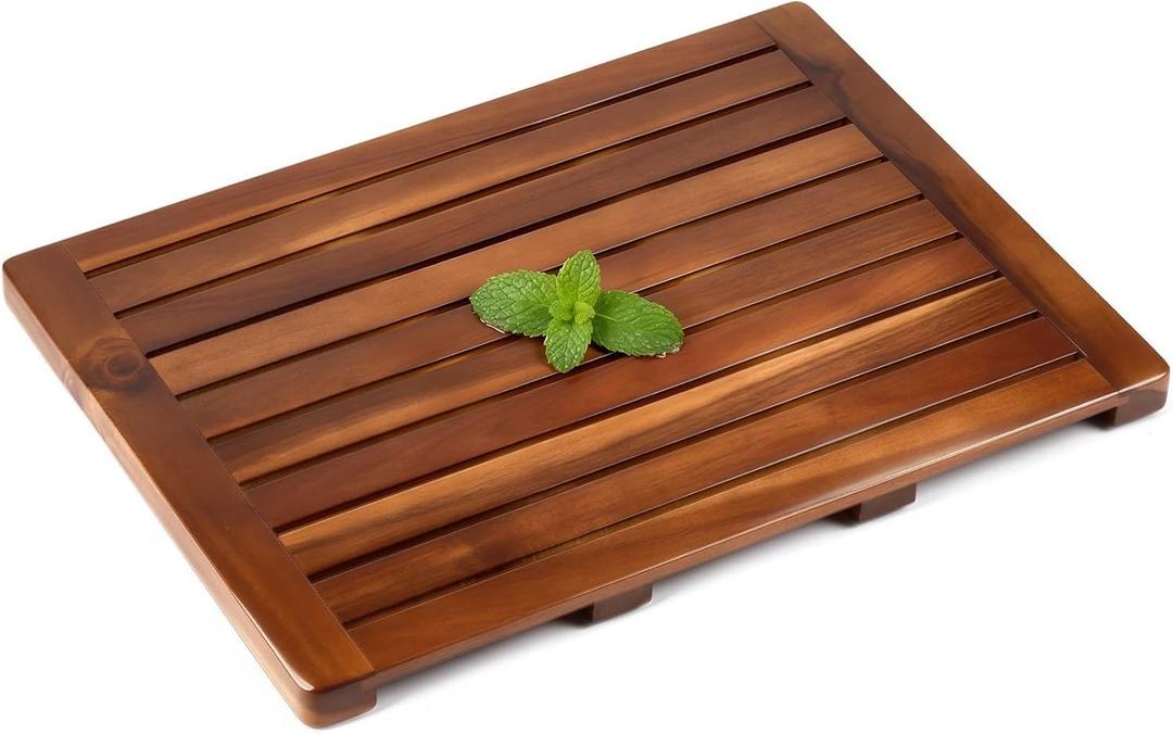 Teak Shower Mat, 24 x 18 inch Wood Bath Mat for Inside Shower, Wooden Shower Floor Teak Wood Mat for Bathroom Spa & Outdoor Use - SM-001V