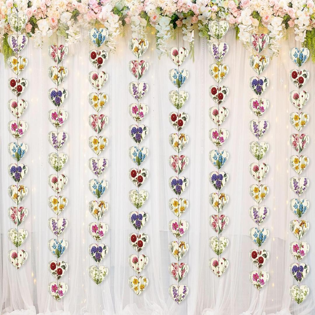 Fuyoooo 8 Pack 5 Inch Wildflower Heart Paper Hanging Garland 3D Cardboard Book Party Decorations for Flower Baby Bridal Shower Floral Birthday Wedding Ceiling Party Decor, 4.92 x 4.72 inches