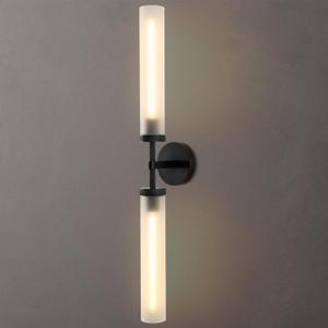 30" 2 Lights Hardwired Frosted Glass Bathroom Wall Sconces, Handmade Knurled Black Wall Light Fixture,Modern Vanity Light for Living Room,Hallway, Bedroom, Indoor Wall Lamp, Bulb Included (30-In-Black-1-Pack)