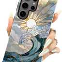 Case for Samsung Galaxy S23 Ultra,Ocean Waves Sunrise Phone Case Drop Resistant Glossy 2 in 1 Solid Dual-Layer Cover for Girl Women