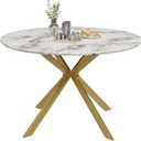 ALBAD 46.4" Round Dining Table, Mid Century Modern Round Dining Room Table for 4-6 with Metal Legs, Easy Assembly Coffee Table, Space-Saving Design for Kitchen and Dining Room (Marble)