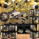 Black and Gold Graduation Decorations Class of 2026 - Graduation Balloon Boxes, Balloon Arch Garland Kit, Fringe Curtains, Party Decorations 2026 for Any Grades