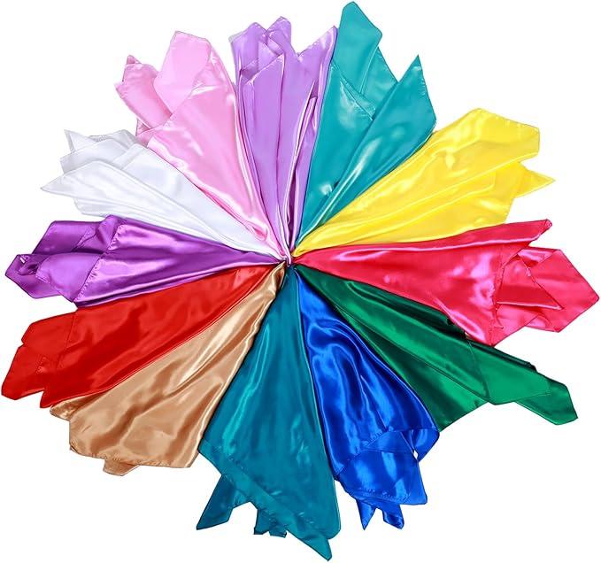 12 Pcs Dance Play Scarves, 35 x 35 Inch Rainbow Silks Scarves Polyester Play Scarf Sensory Dance Juggling Scarve for Teens Youths