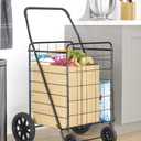 Whitmor Extra Large Utility Foldable Shopping Cart with Wheels, 100 Lb Capacity, Heavy Duty Grocery Cart with Steel Frame, Foam Handle, Rolling Collapsible Utility Trolley for Grocery, Laundry, Black