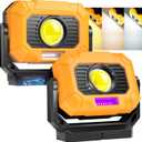 Adelante 2Pack Magnetic Work Light Rechargeable, 1500LM LED Work Light, 360 Rotating Stand 3 Color Temperature 12 Modes Waterproof Bright Flashlight for Mechanic, Shop, Working on Cars, Power Outages